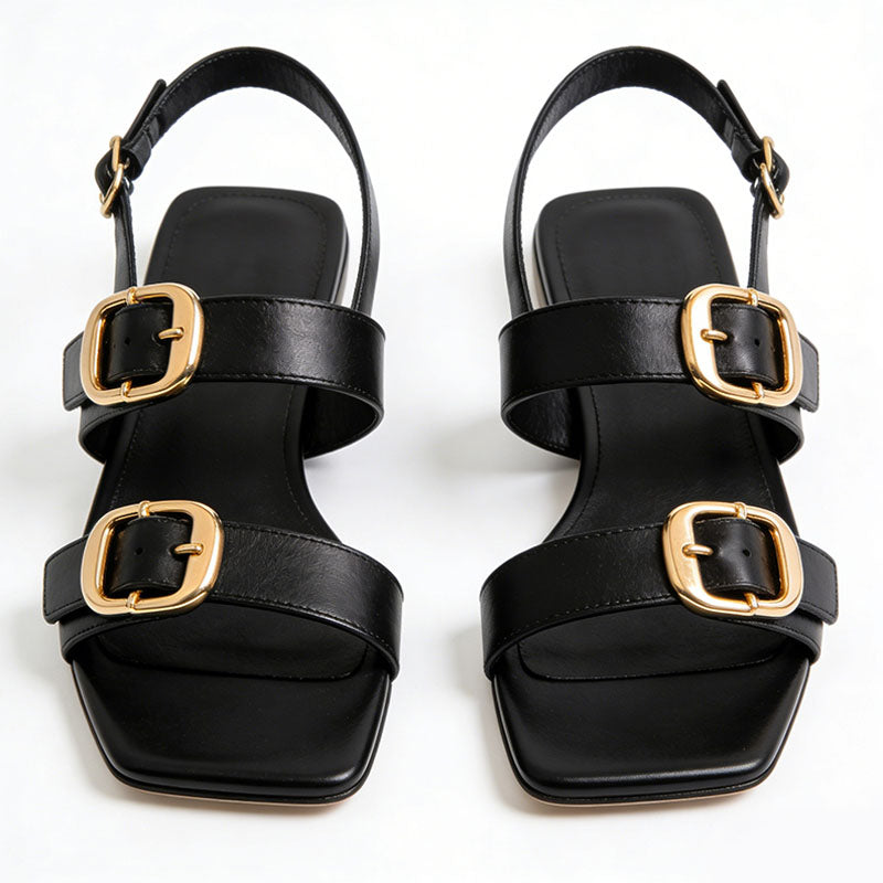 Minimalist Sleek Daily Commuter Comfort Versatile Square Toe Flat Sandals