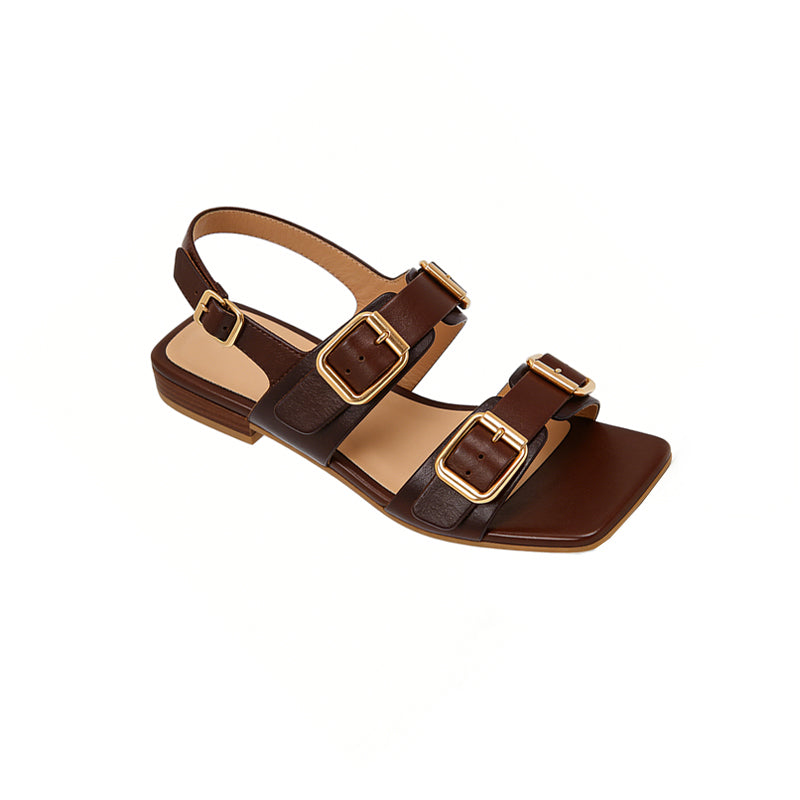 Retro Texture Daily Commuter Versatile Square Toe Flat Sandals