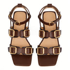 Retro Texture Daily Commuter Versatile Square Toe Flat Sandals
