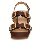Retro Texture Daily Commuter Versatile Square Toe Flat Sandals