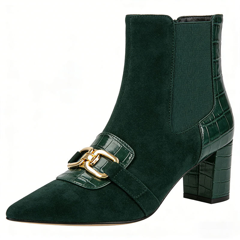 Exquisite Buckle Chunky Heel Women's Low Boots