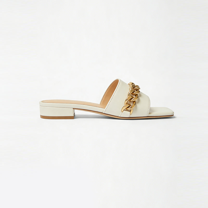 Metal Chain Embellished Minimalist Square Toe Women's Slippers