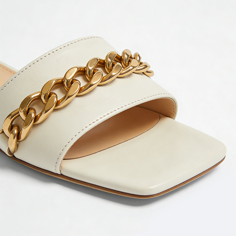 Metal Chain Embellished Minimalist Square Toe Women's Slippers