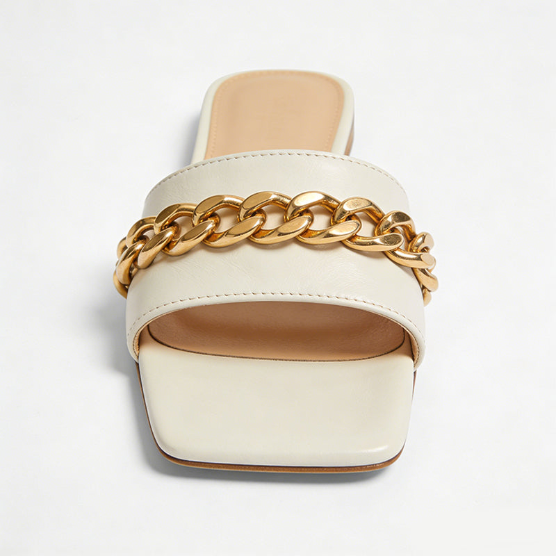 Metal Chain Embellished Minimalist Square Toe Women's Slippers