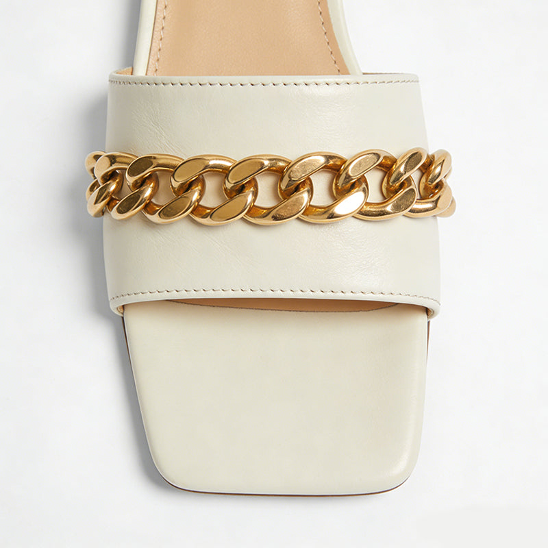 Metal Chain Embellished Minimalist Square Toe Women's Slippers