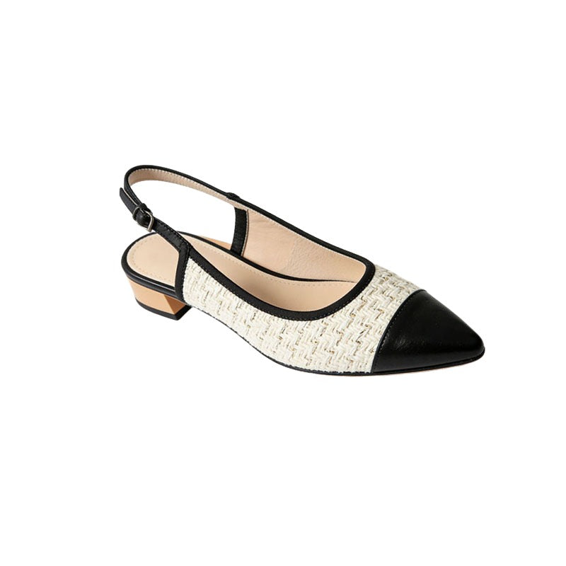 Retro Color Block Patchwork Pointed Toe Slingback Flats