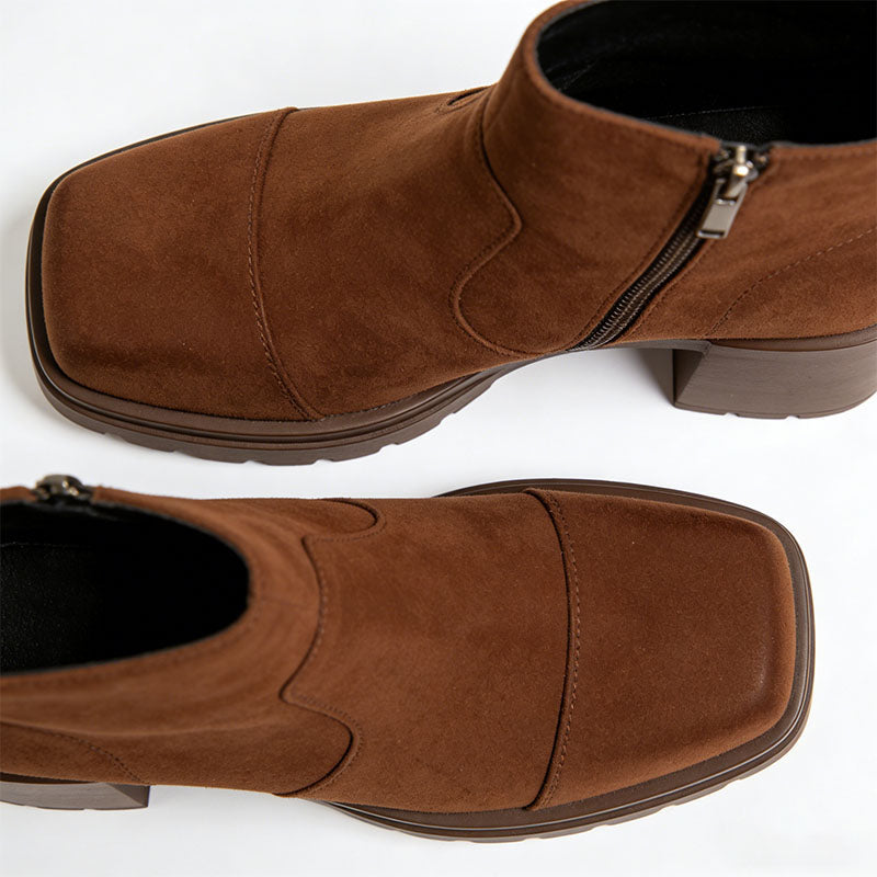 Simple Chunky Heel Textured Women's Low Boots