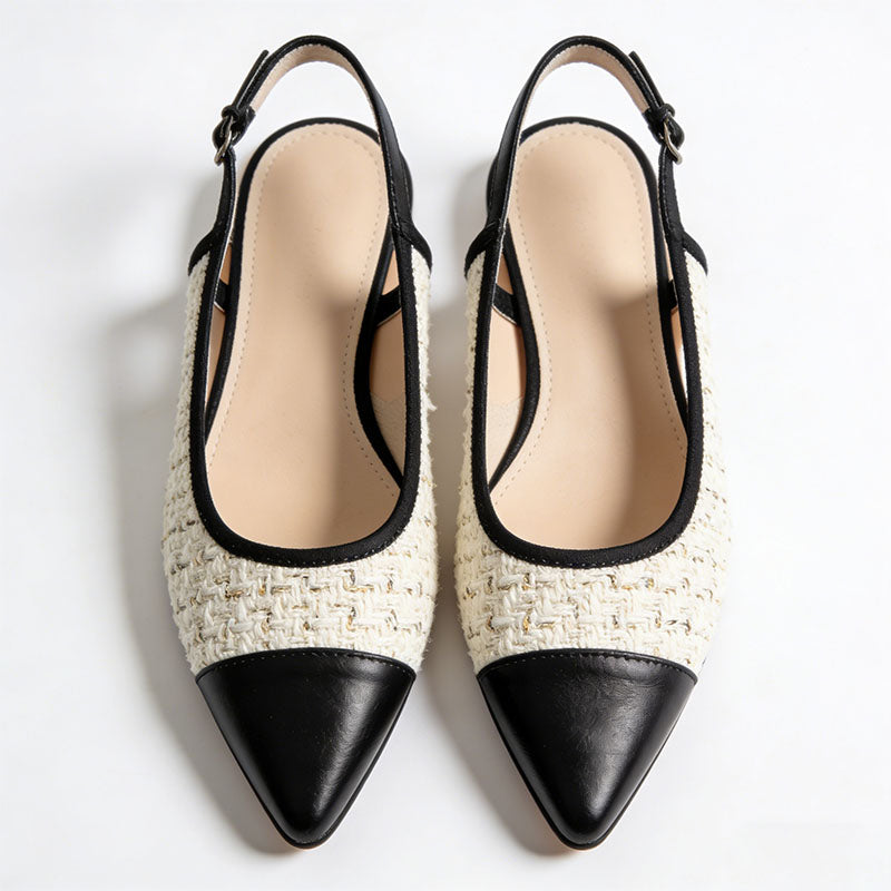 Retro Color Block Patchwork Pointed Toe Slingback Flats