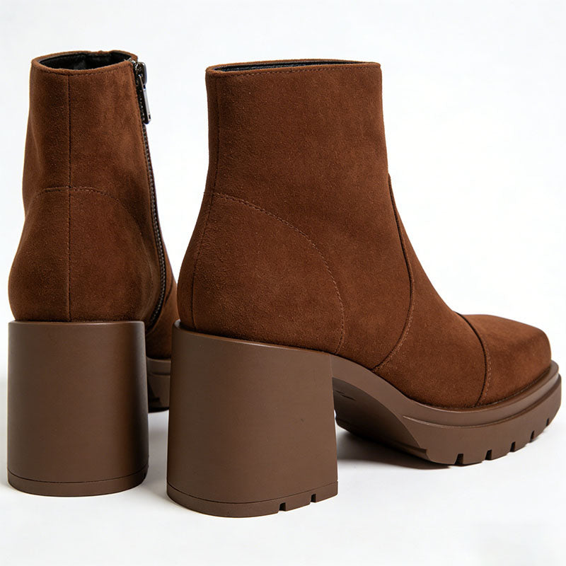 Simple Chunky Heel Textured Women's Low Boots