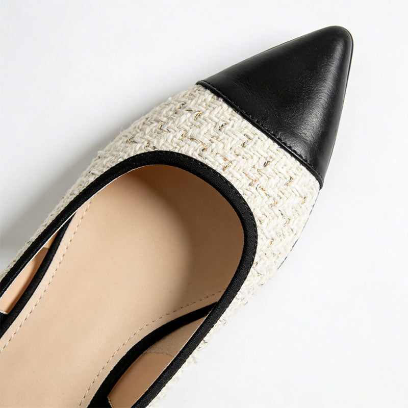 Retro Color Block Patchwork Pointed Toe Slingback Flats