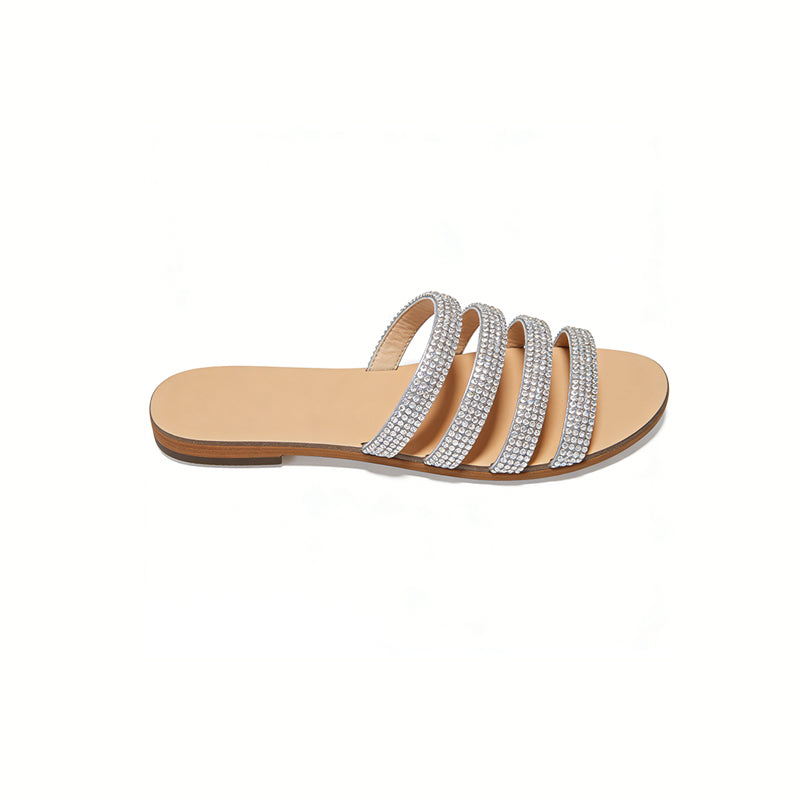 Multi Strap Rhinestone Woven Street Style Women's Slippers