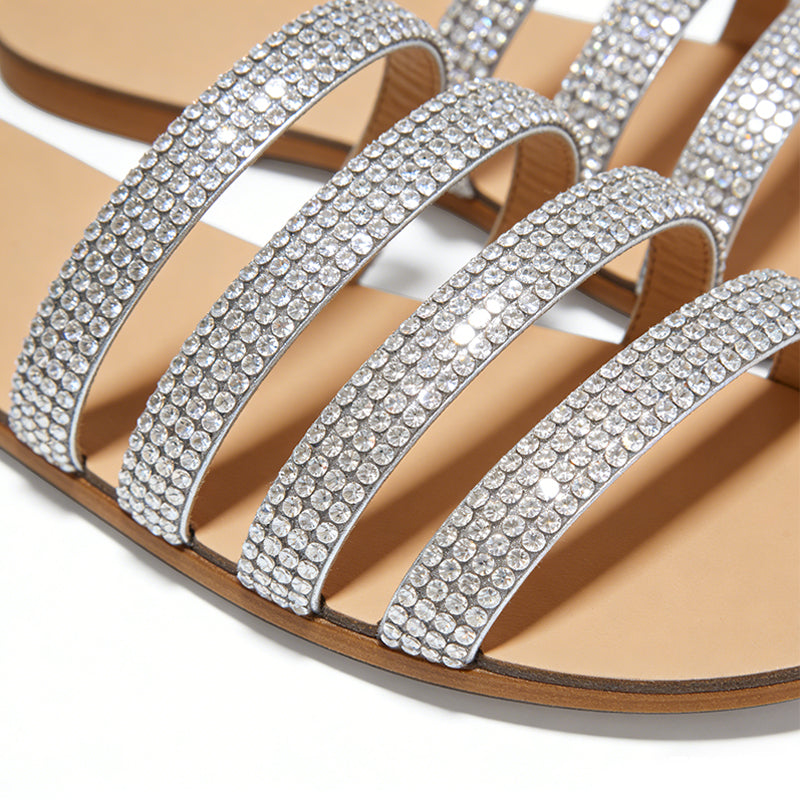 Multi Strap Rhinestone Woven Street Style Women's Slippers