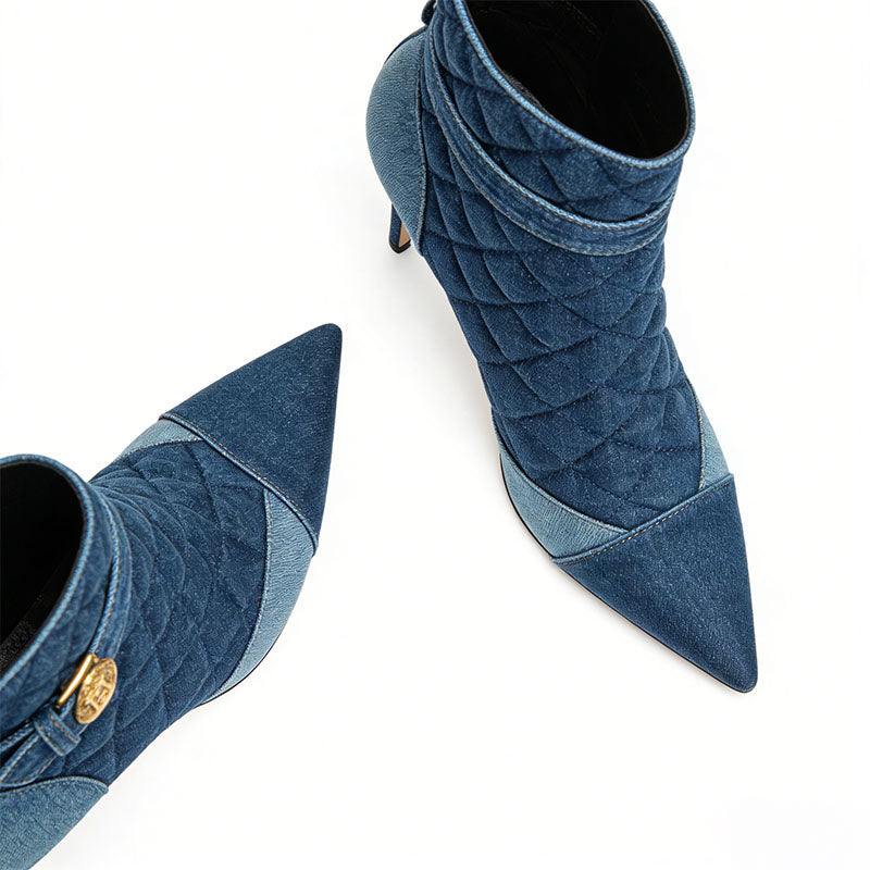 Retro Quilted Stiletto Heeled Women's Low Boots