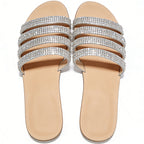 Multi Strap Rhinestone Woven Street Style Women's Slippers