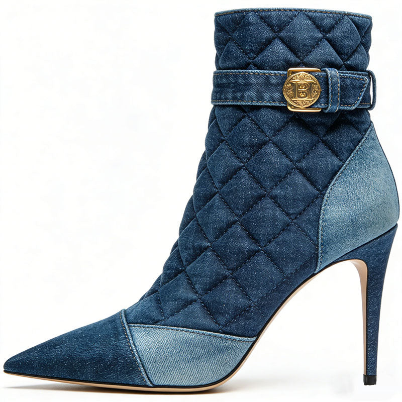 Retro Quilted Stiletto Heeled Women's Low Boots