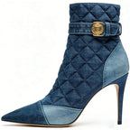 Retro Quilted Stiletto Heeled Women's Low Boots