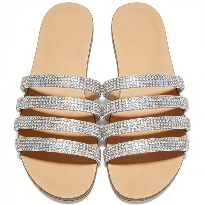 Multi Strap Rhinestone Woven Street Style Women's Slippers