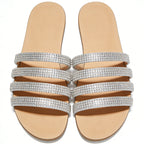 Multi Strap Rhinestone Woven Street Style Women's Slippers