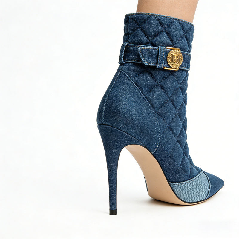 Retro Quilted Stiletto Heeled Women's Low Boots