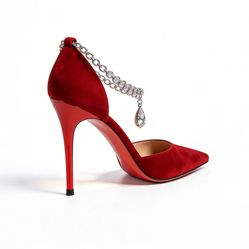 Elegant Rhinestone Chain Decor Pointed Toe Stiletto Women's Pumps