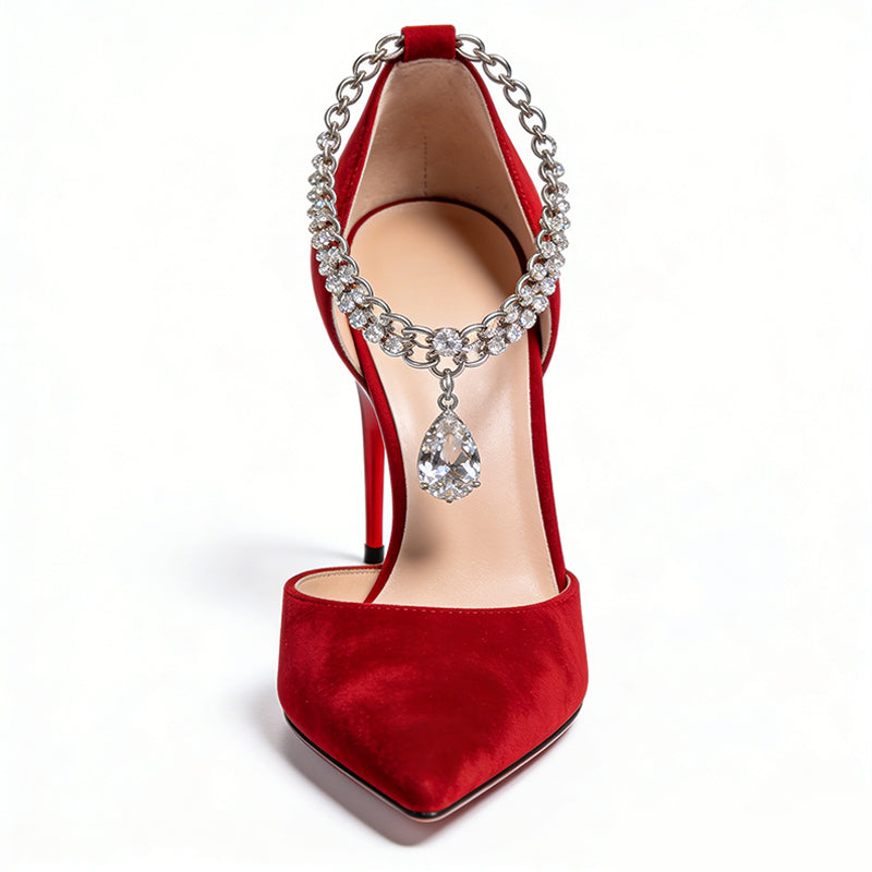 Elegant Rhinestone Chain Decor Pointed Toe Stiletto Women's Pumps
