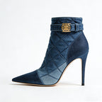 Quarted Quilted Stiletto Heeled Women's Low Boots