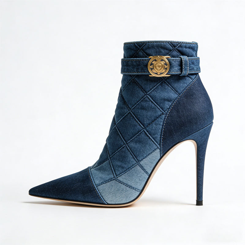Quarted Quilted Stiletto Heeled Women's Low Boots
