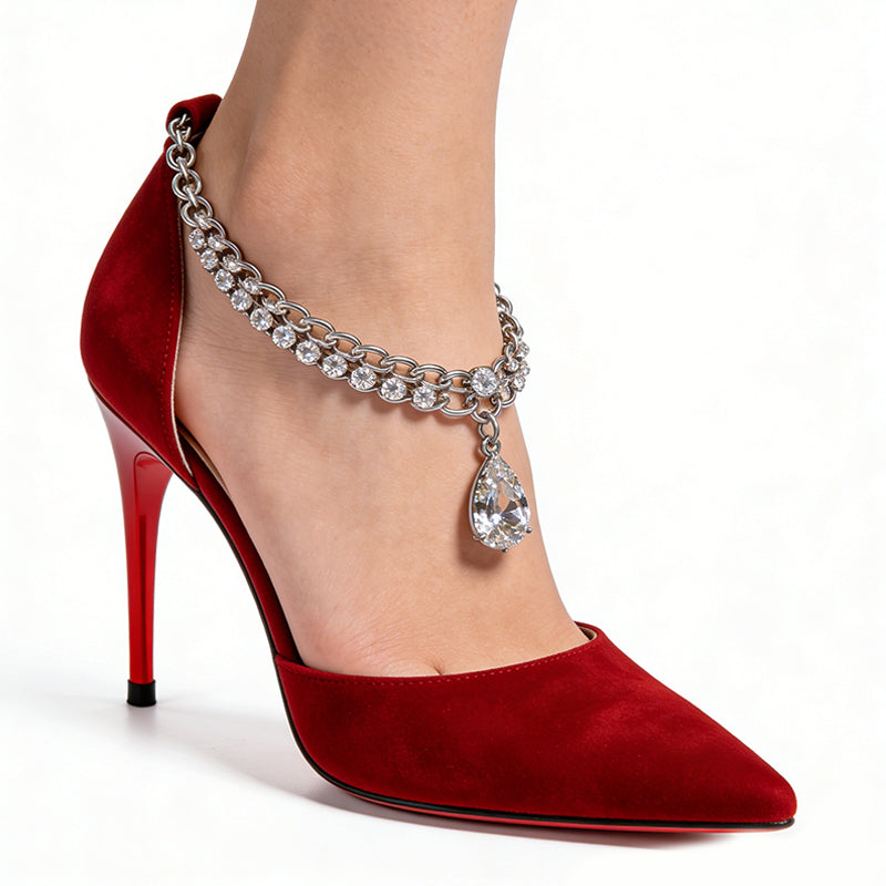 Elegant Rhinestone Chain Decor Pointed Toe Stiletto Women's Pumps