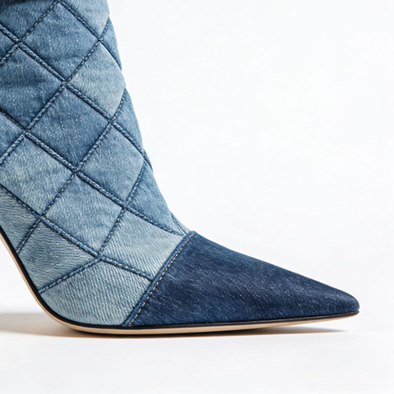 Quarted Quilted Stiletto Heeled Women's Low Boots