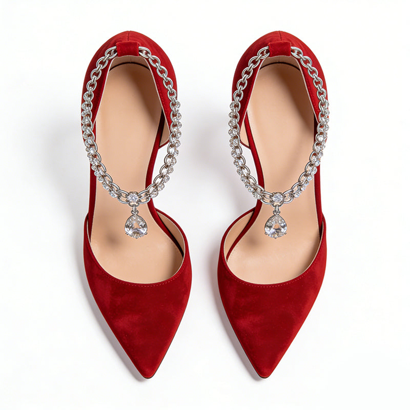 Elegant Rhinestone Chain Decor Pointed Toe Stiletto Women's Pumps