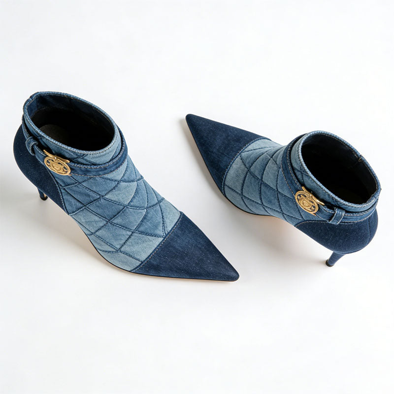 Quarted Quilted Stiletto Heeled Women's Low Boots