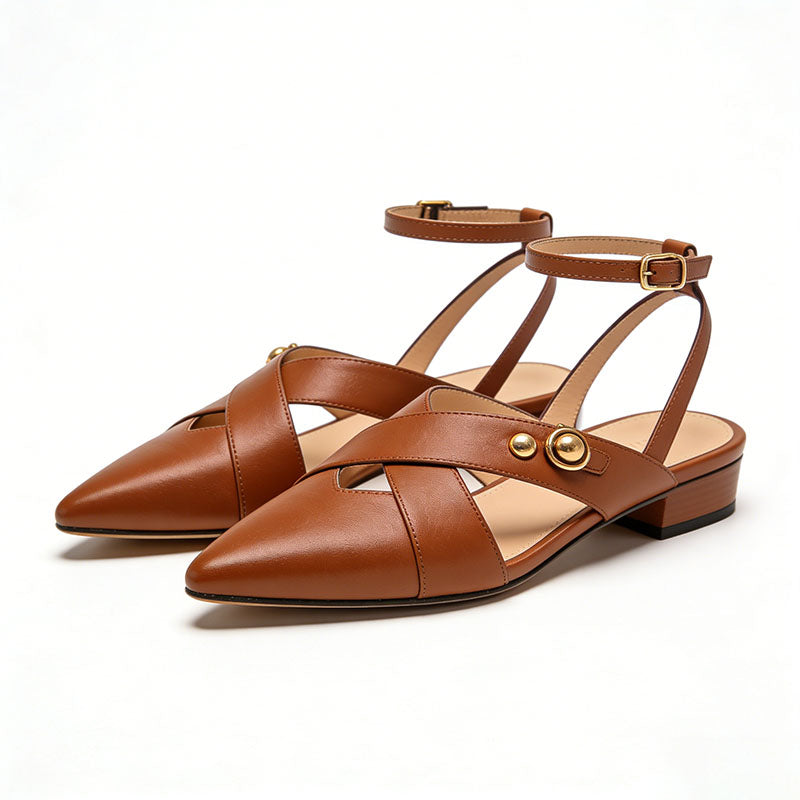 Premium Texture Slingback Flats High End Fashion Footwear