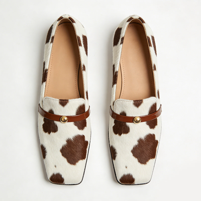 Spotted Pattern Casual Streetwear Stylish Square Toe Ballet Flats