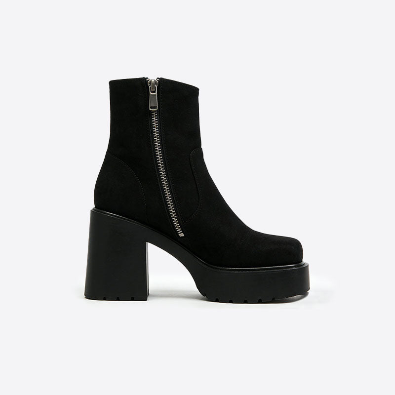 Sleek Zipper Chunky Heel Women's Low Boots