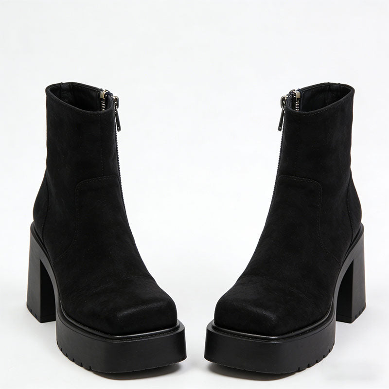 Sleek Zipper Chunky Heel Women's Low Boots