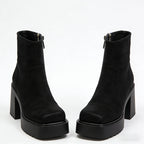 Sleek Zipper Chunky Heel Women's Low Boots