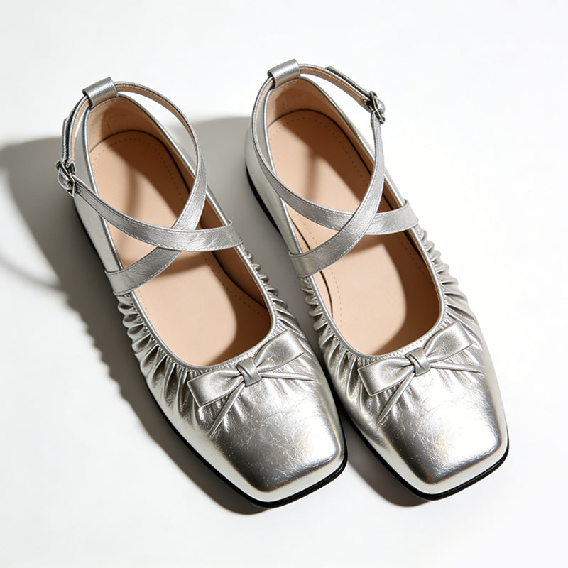 Trendy Glossy Square Toe Ballet Flats