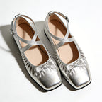 Trendy Glossy Square Toe Ballet Flats