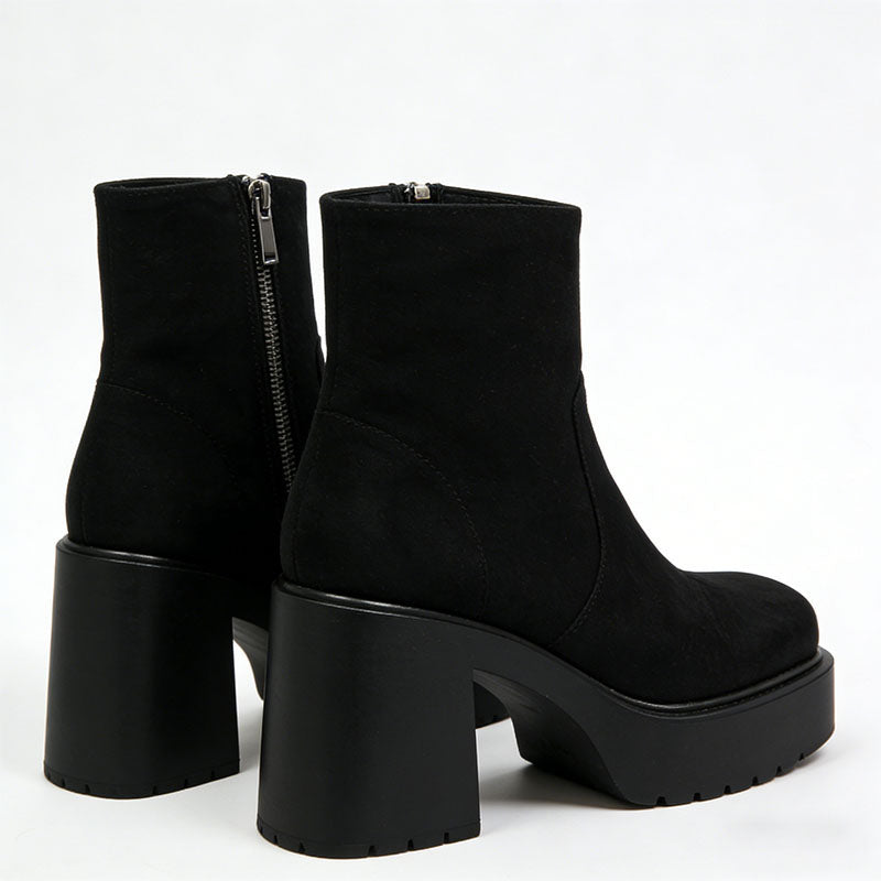 Sleek Zipper Chunky Heel Women's Low Boots