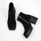 Sleek Zipper Chunky Heel Women's Low Boots