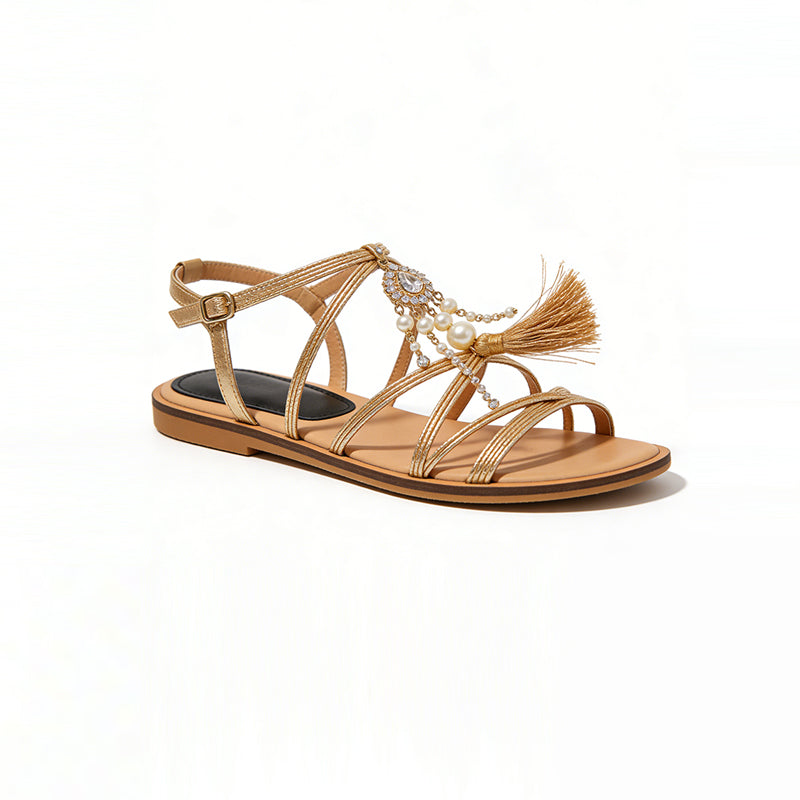 Women's Gorgeous Elegant Banquet Eye Catching Square Toe Flat Sandals