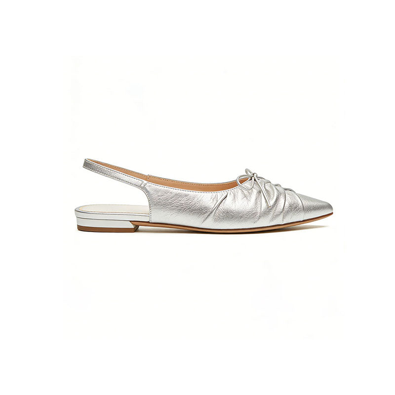 Thin Strap Pointed Toe Slingback Flats Ruched Design