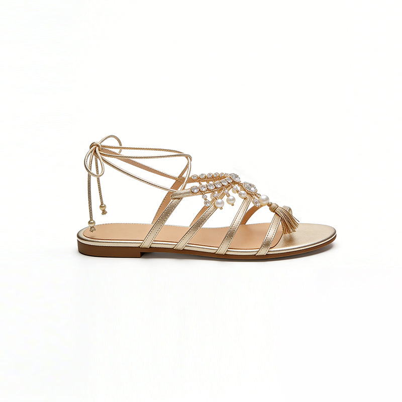 Women's Tassel Design Versatile Square Toe Flat Sandals