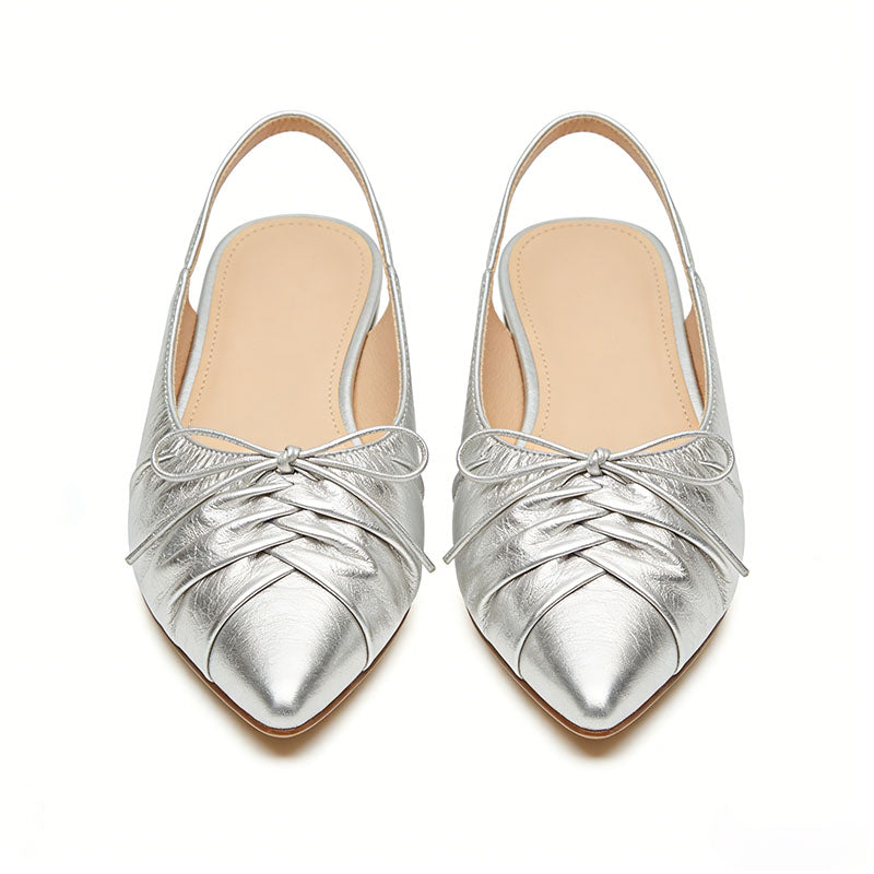 Thin Strap Pointed Toe Slingback Flats Ruched Design