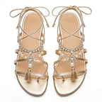 Women's Tassel Design Versatile Square Toe Flat Sandals