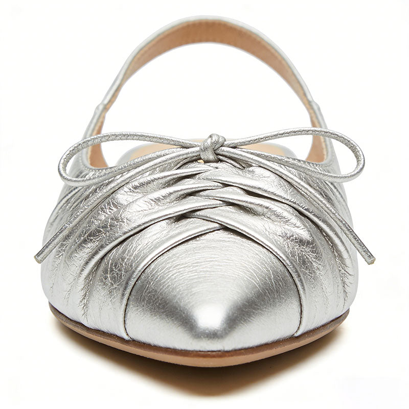 Thin Strap Pointed Toe Slingback Flats Ruched Design