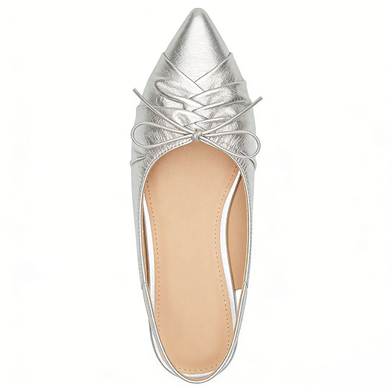 Thin Strap Pointed Toe Slingback Flats Ruched Design