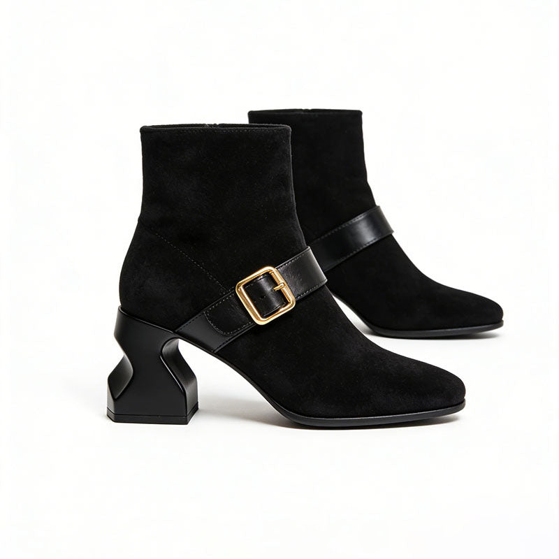 Fashionable Buckle Chunky Heeled Women's Low Boots