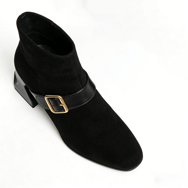Fashionable Buckle Chunky Heeled Women's Low Boots