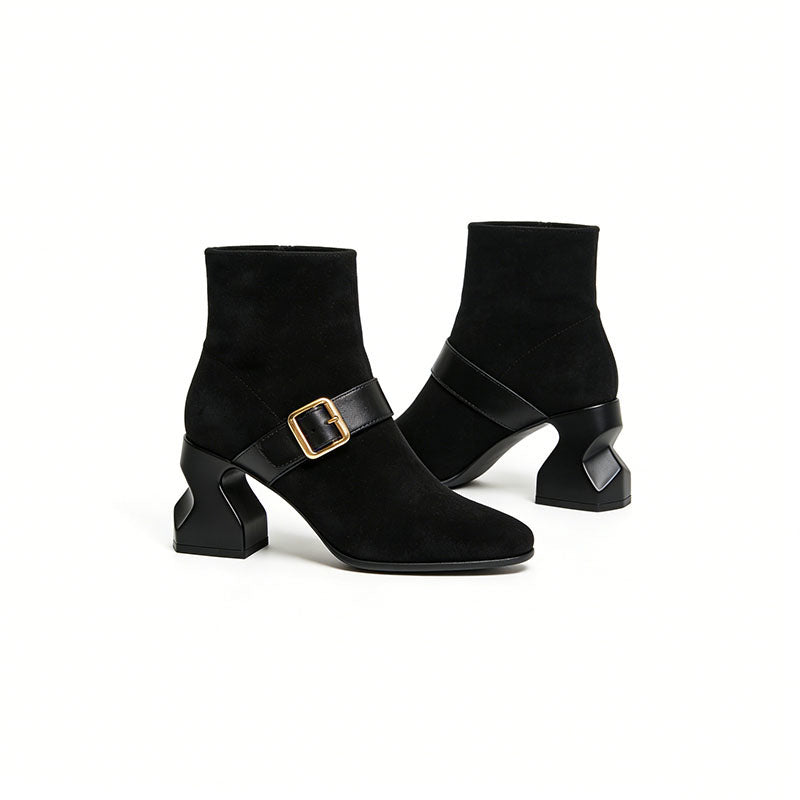 Fashionable Buckle Chunky Heeled Women's Low Boots